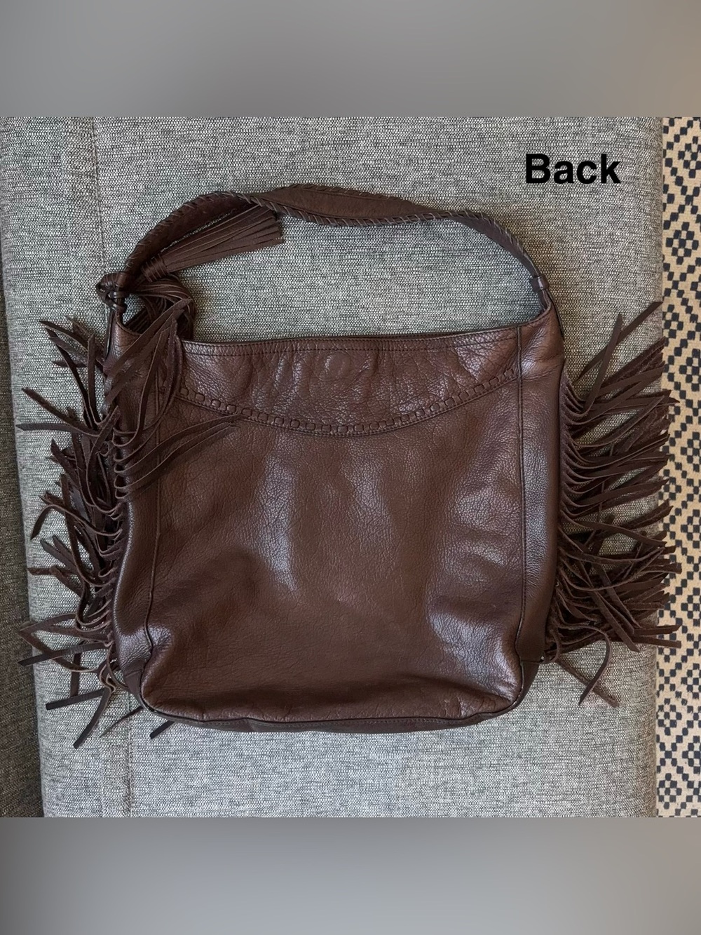 Ralph Lauren Collection Leather Fringe Shoulder Hobo Bag Dark Chocolate Brown - Picture 14 of 16